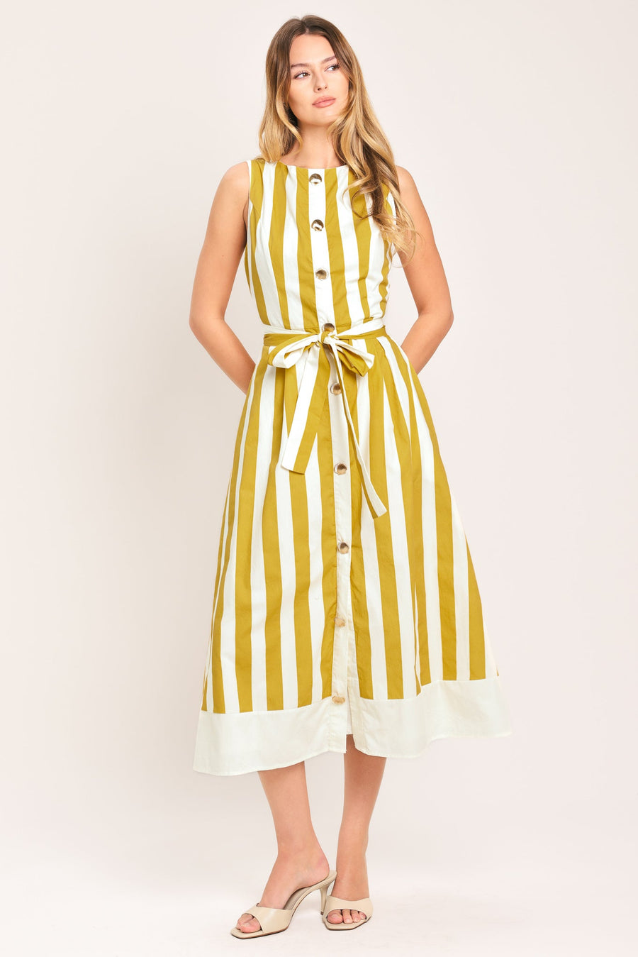 SUNSHINE STRIPE WOVEN MIDI DRESS
