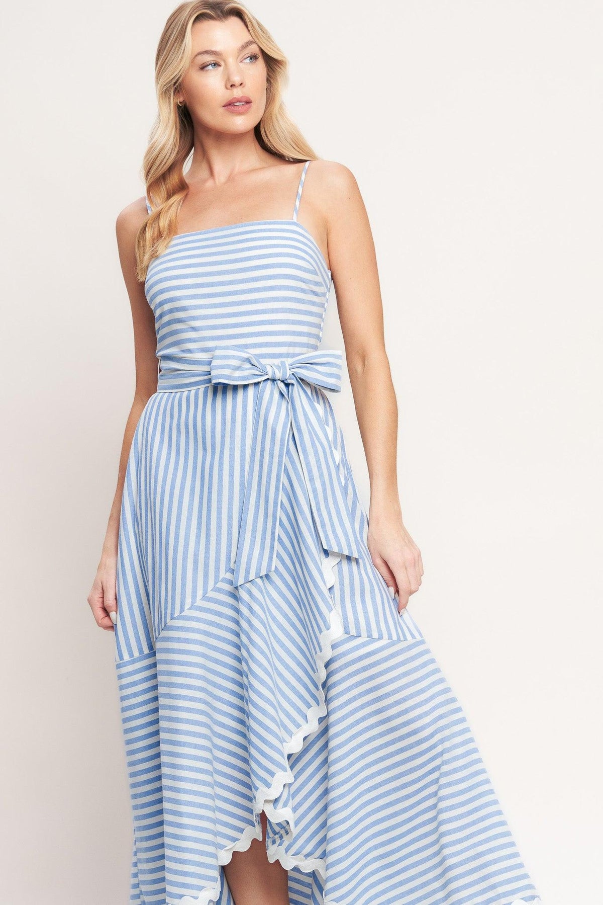 TIED TO YOU STRIPED WOVEN MIDI DRESS