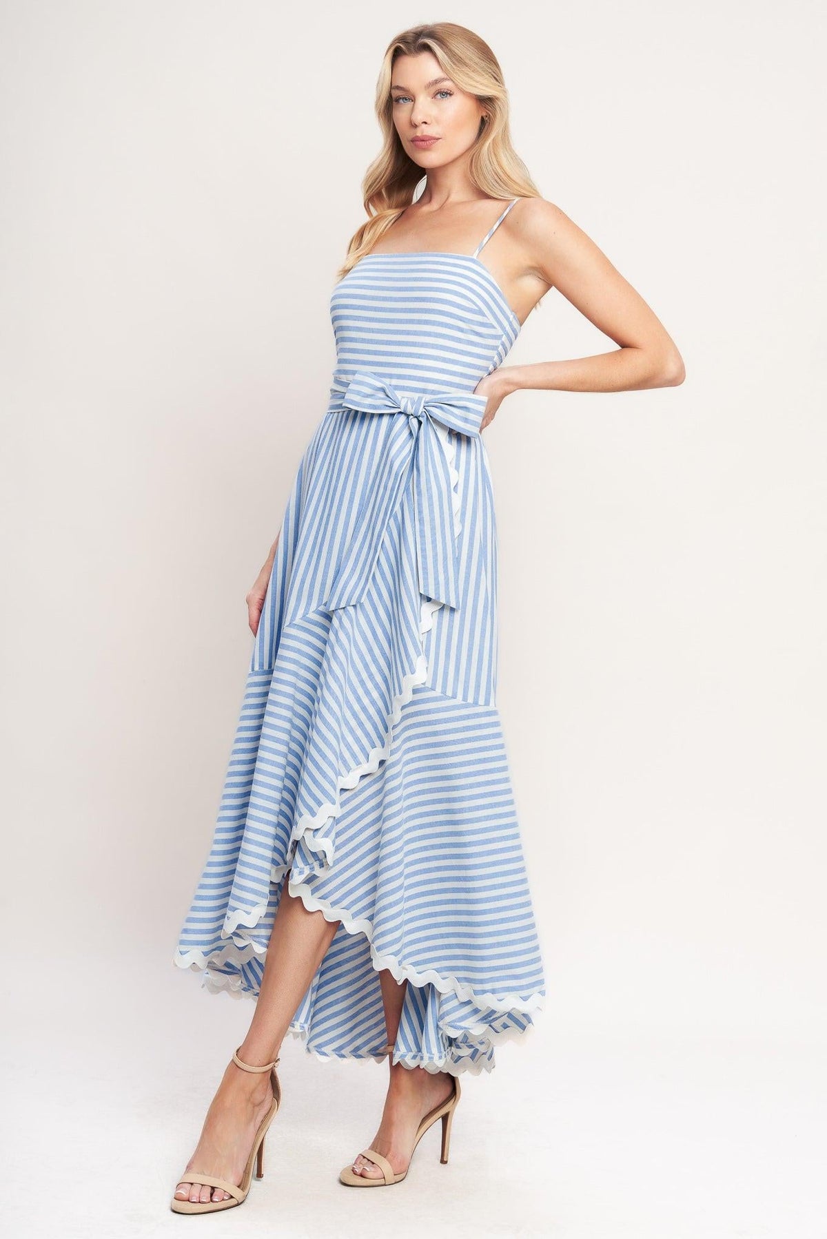 TIED TO YOU STRIPED WOVEN MIDI DRESS