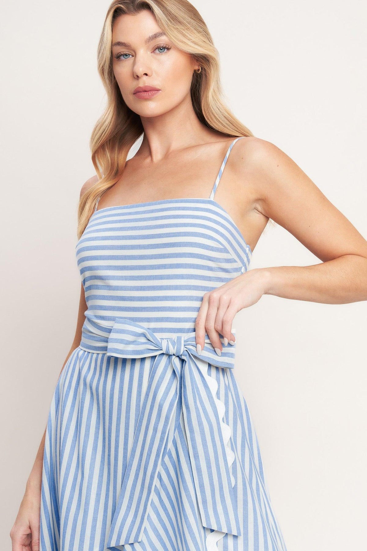 TIED TO YOU STRIPED WOVEN MIDI DRESS