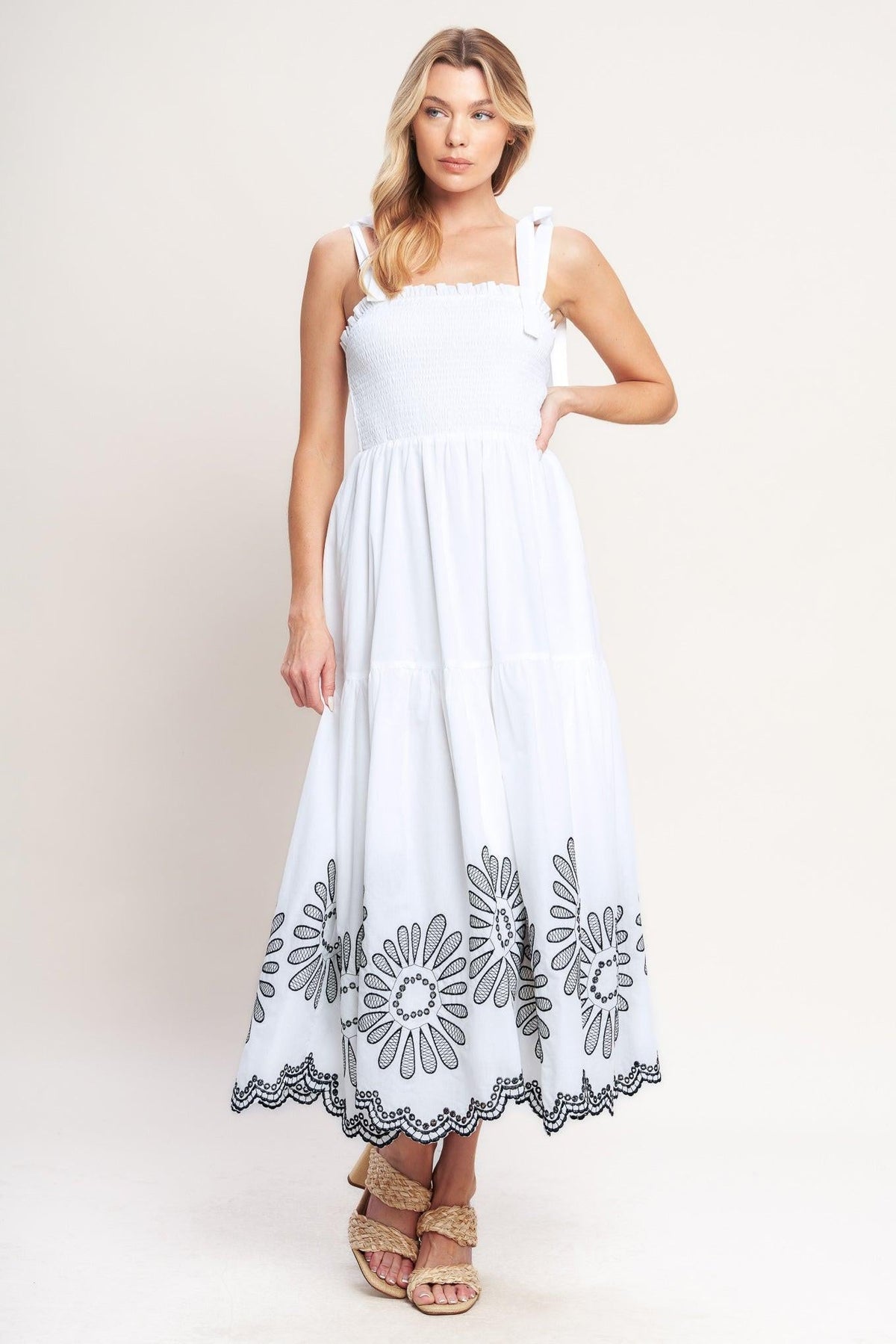 WHISPERS OF SUMMER WOVEN MIDI DRESS
