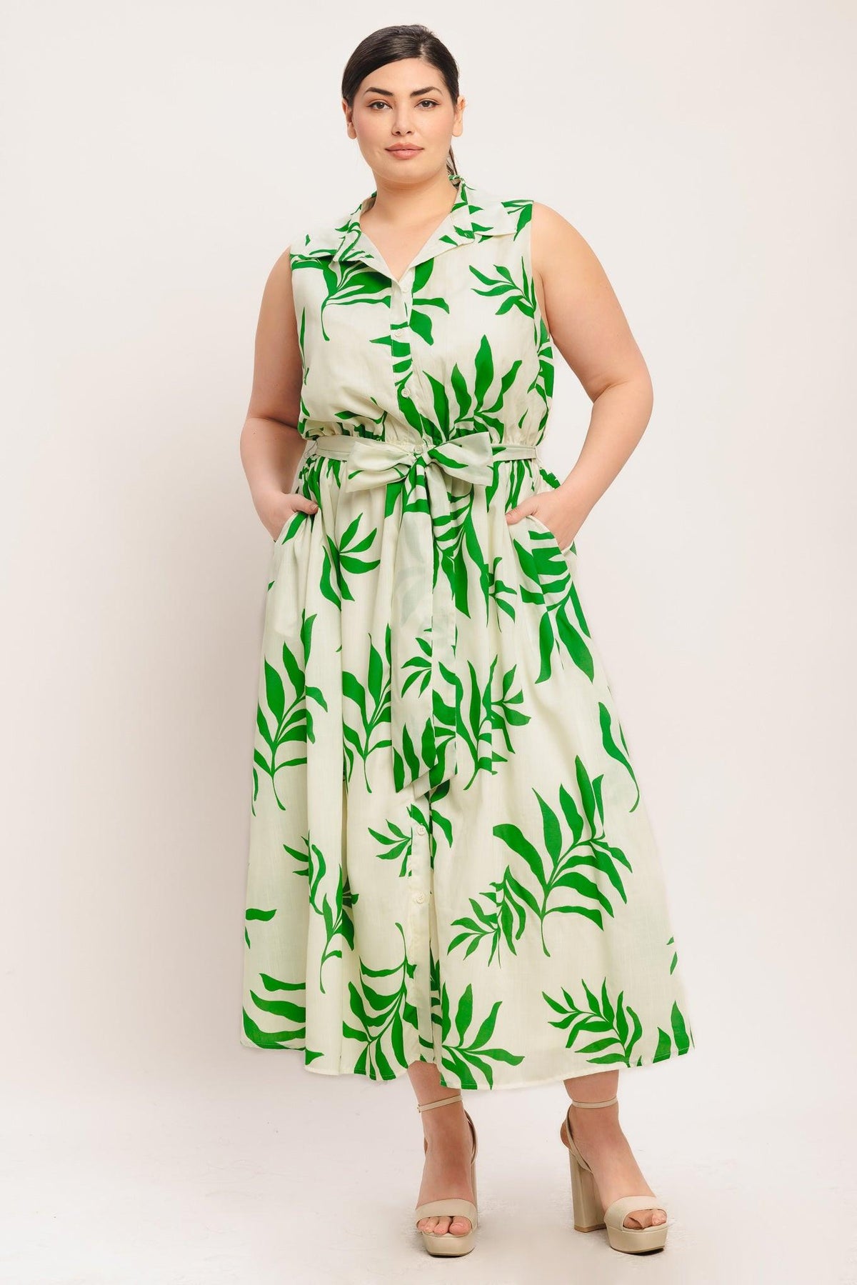 GREEN DAYDREAM WOVEN MIDI DRESS