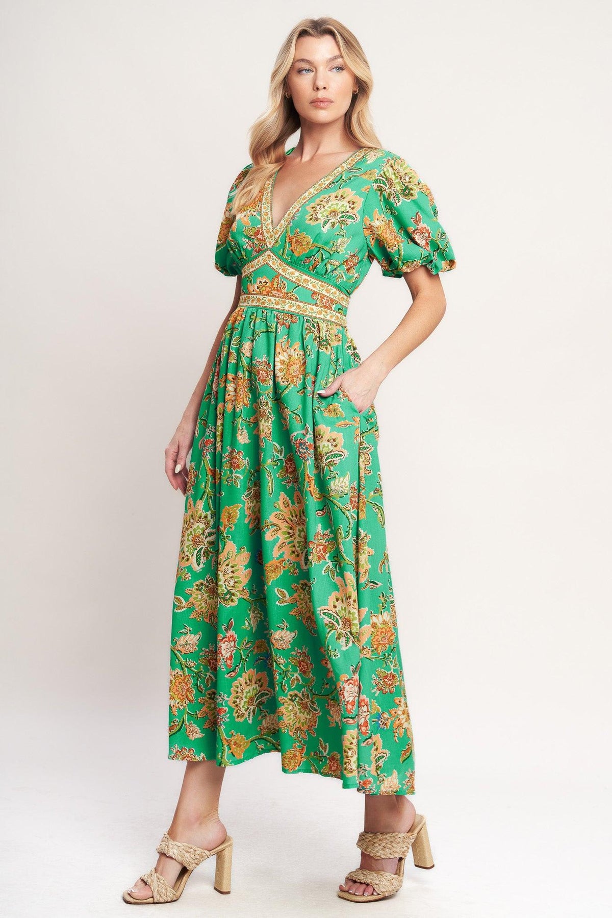 TROPICAL STATE OF HEART WOVEN MIDI DRESS