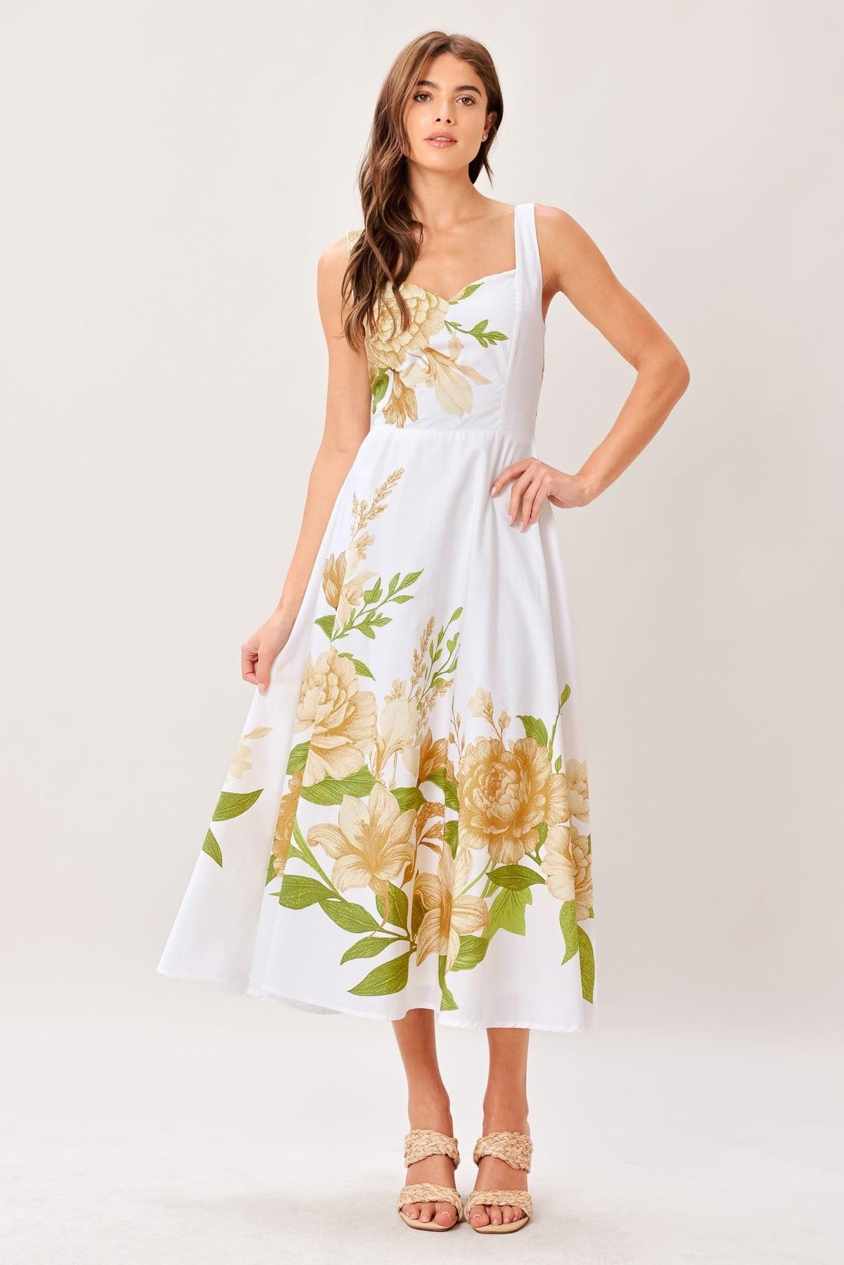 VESTIDO MIDI TEJIDO BOTÁNICA COLOR CREMA