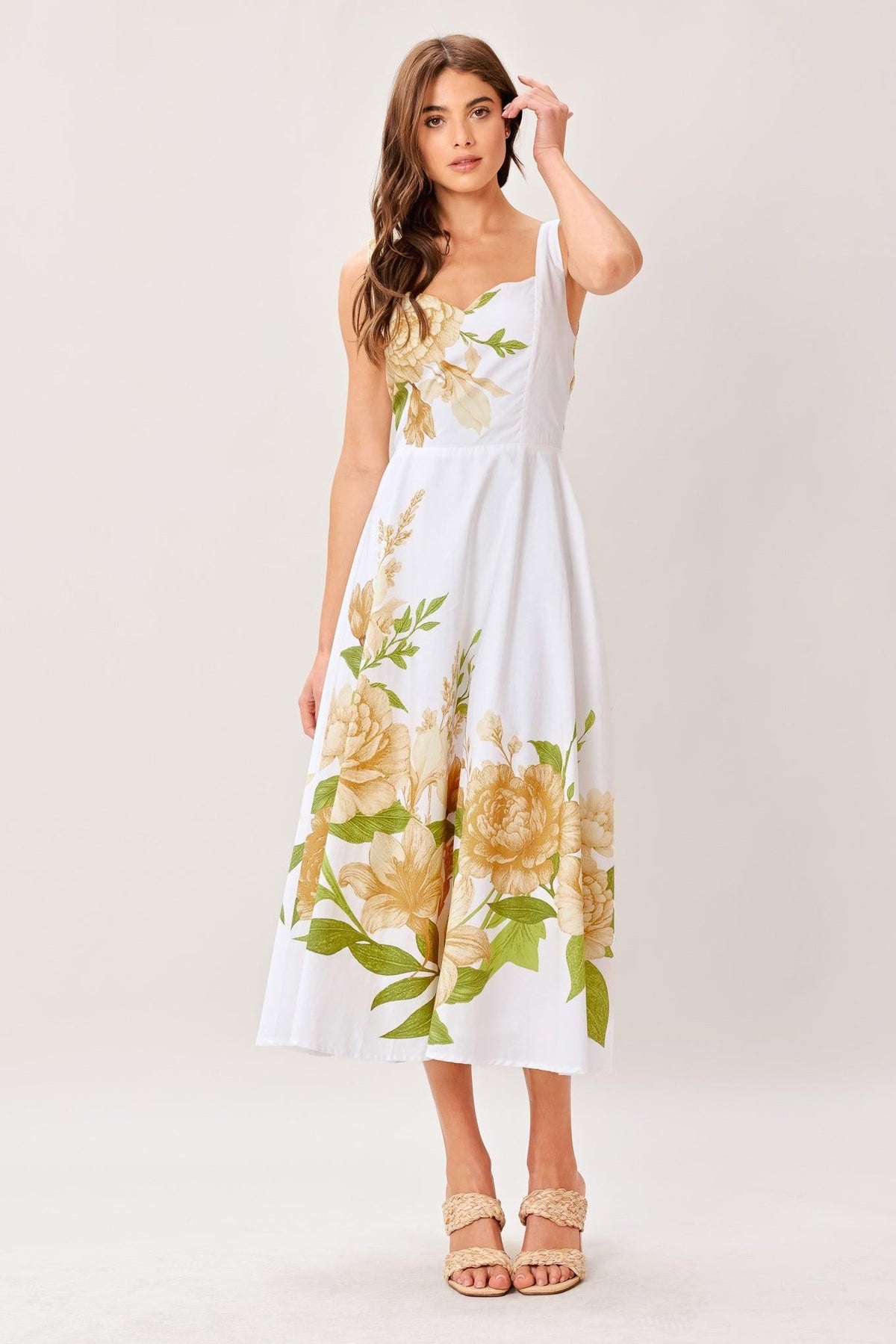 VESTIDO MIDI TEJIDO BOTÁNICA COLOR CREMA