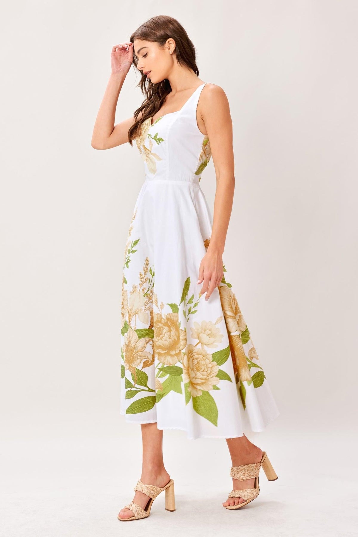 VESTIDO MIDI TEJIDO BOTÁNICA COLOR CREMA