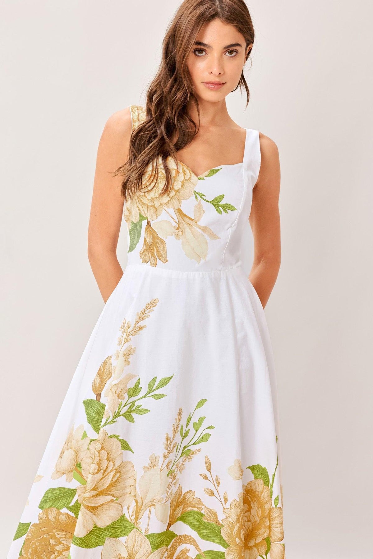 VESTIDO MIDI TEJIDO BOTÁNICA COLOR CREMA