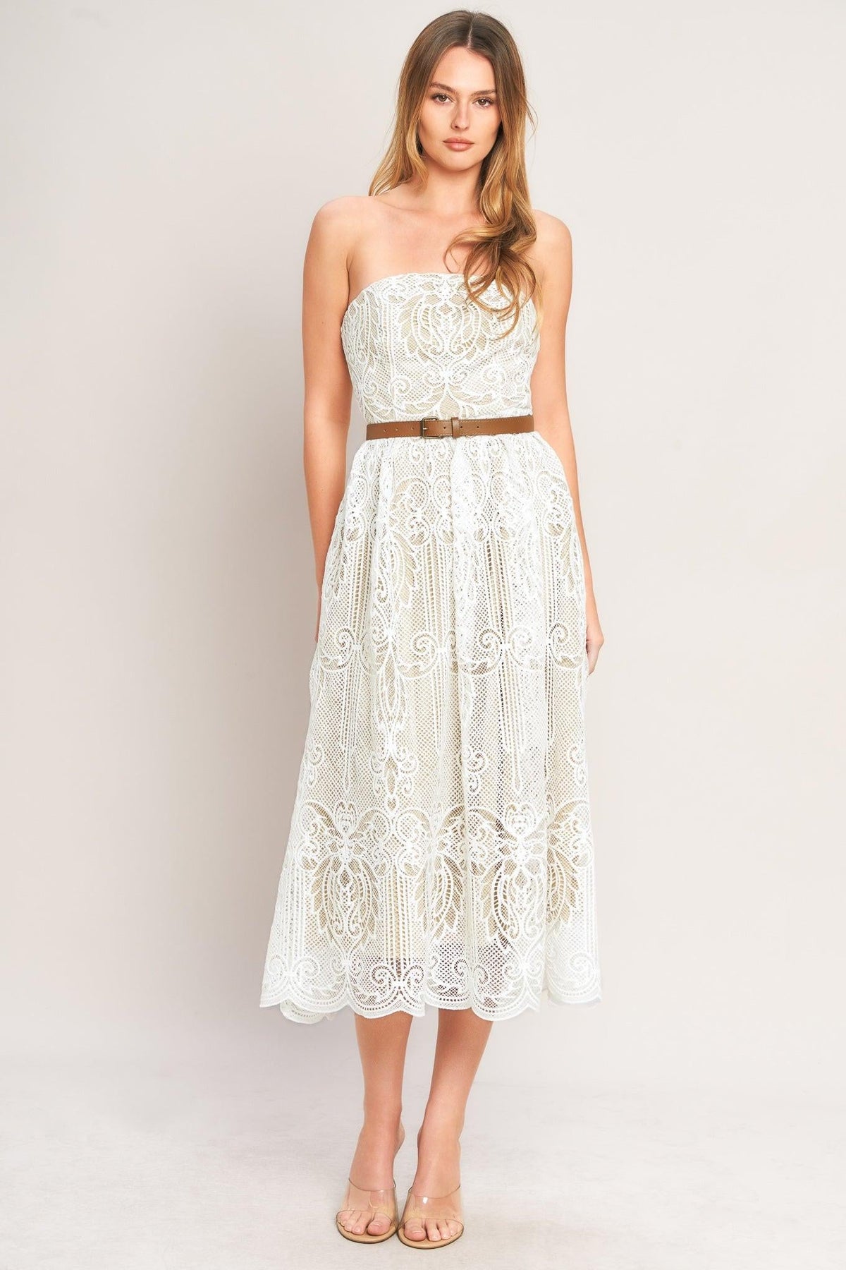VESTIDO MIDI ELEGANTE DE ENCAJE TEJIDO PARA JARDÍN