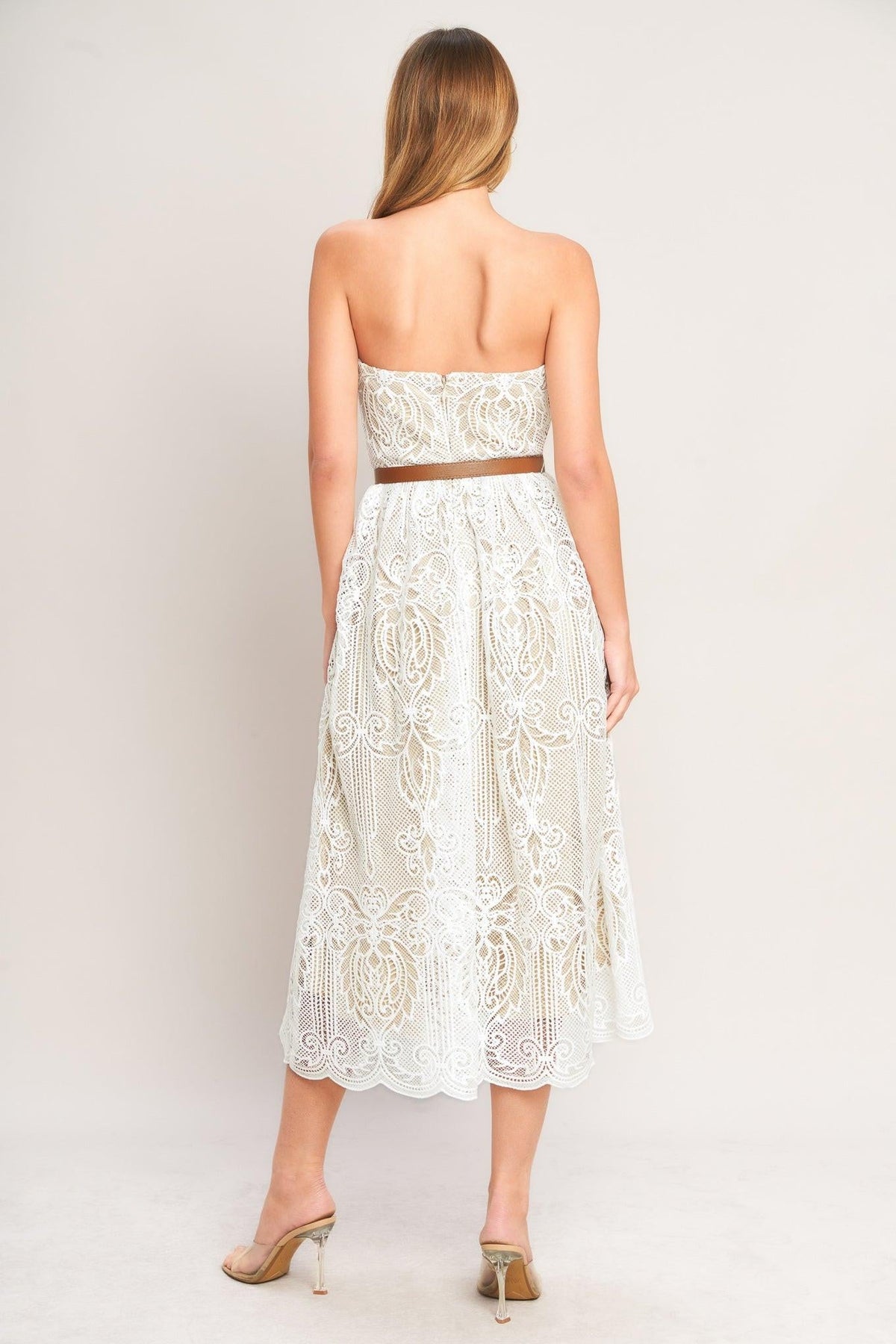 VESTIDO MIDI ELEGANTE DE ENCAJE TEJIDO PARA JARDÍN