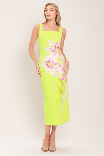 LUSH LIME WOVEN MIDI DRESS