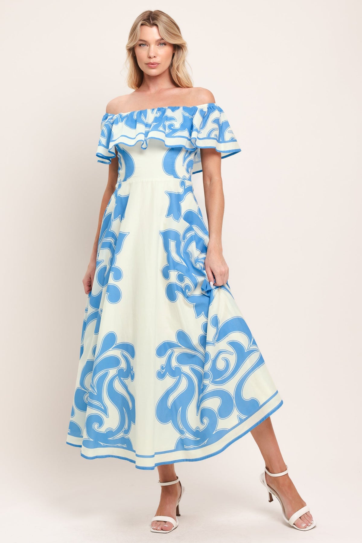 VESTIDO MIDI TEJIDO DE MAYÓLICA AZUL