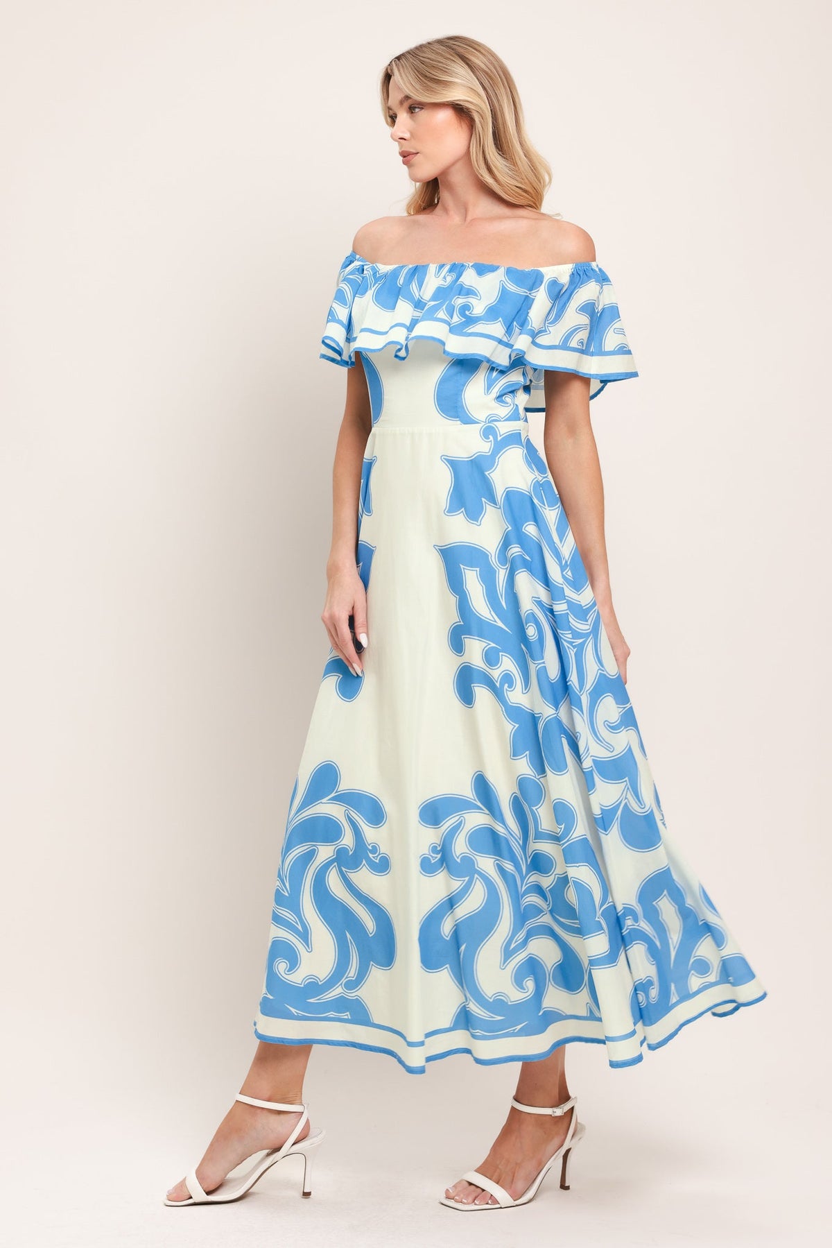 VESTIDO MIDI TEJIDO DE MAYÓLICA AZUL