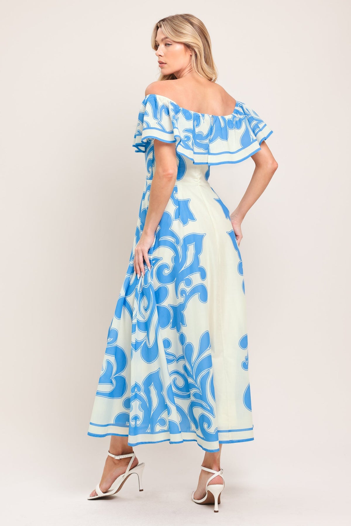 VESTIDO MIDI TEJIDO DE MAYÓLICA AZUL