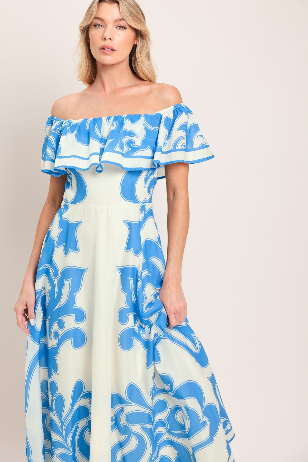 VESTIDO MIDI TEJIDO DE MAYÓLICA AZUL