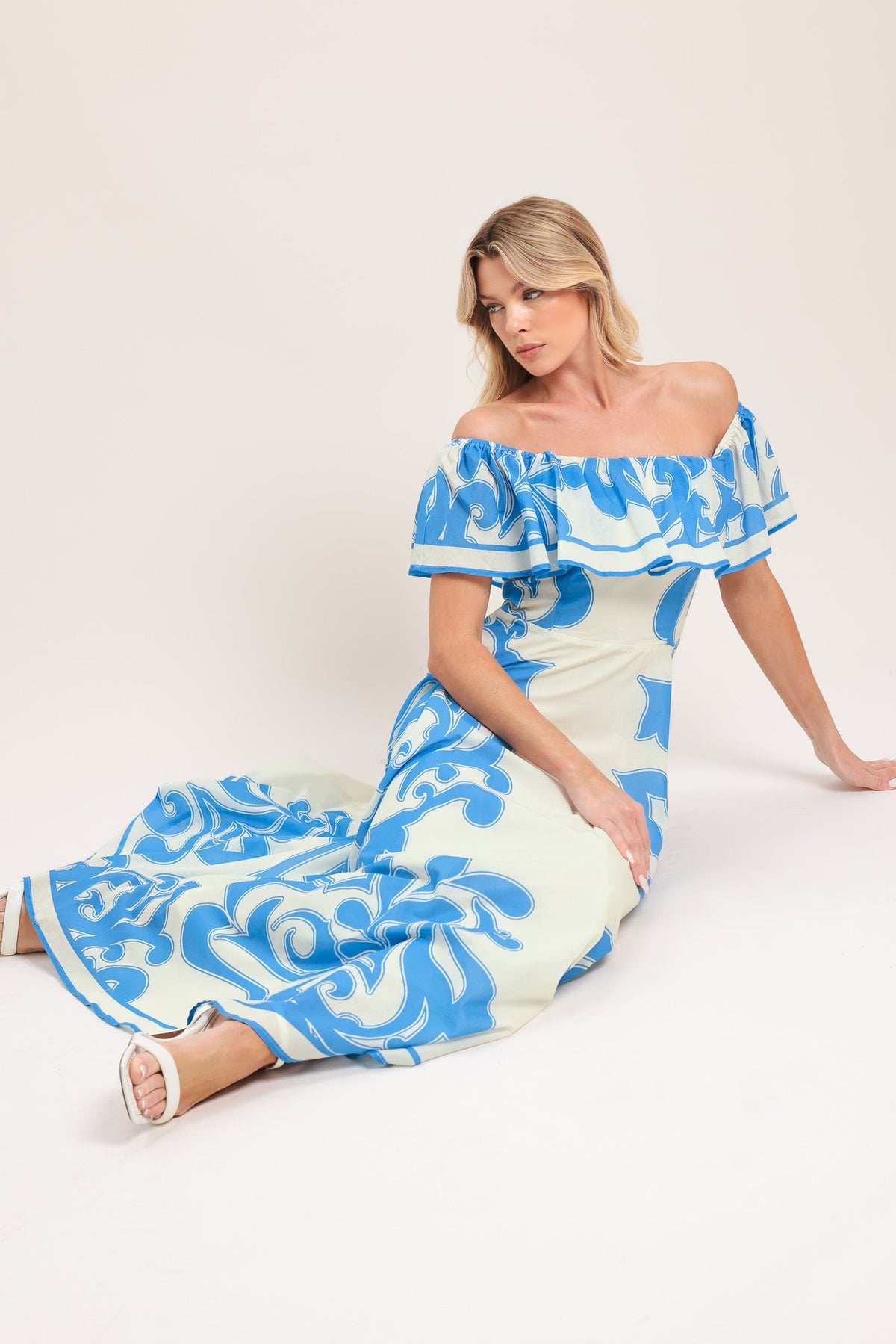 VESTIDO MIDI TEJIDO DE MAYÓLICA AZUL