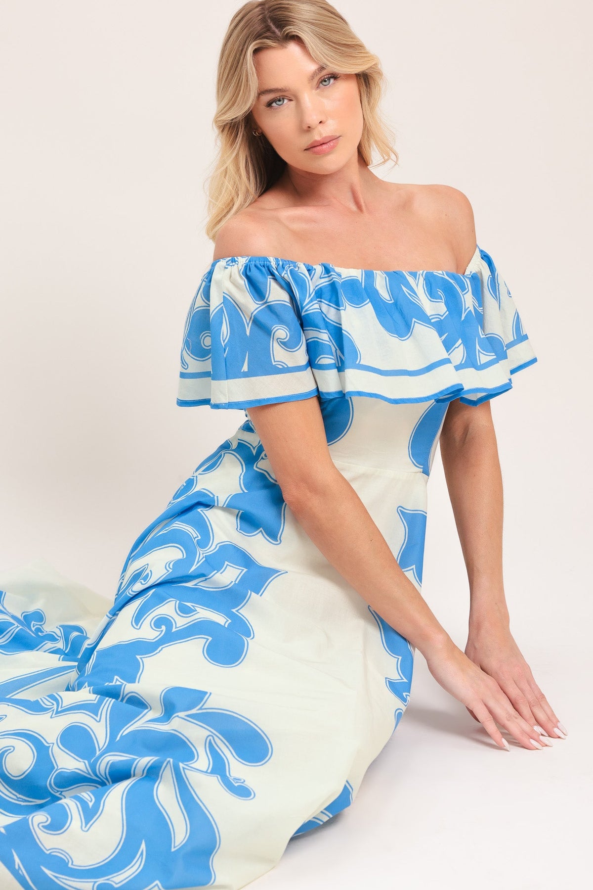 VESTIDO MIDI TEJIDO DE MAYÓLICA AZUL