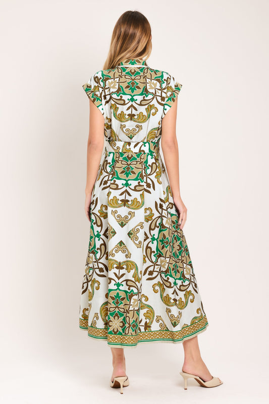 EMERALD ORNATE WOVEN MIDI SHIRT DRESS