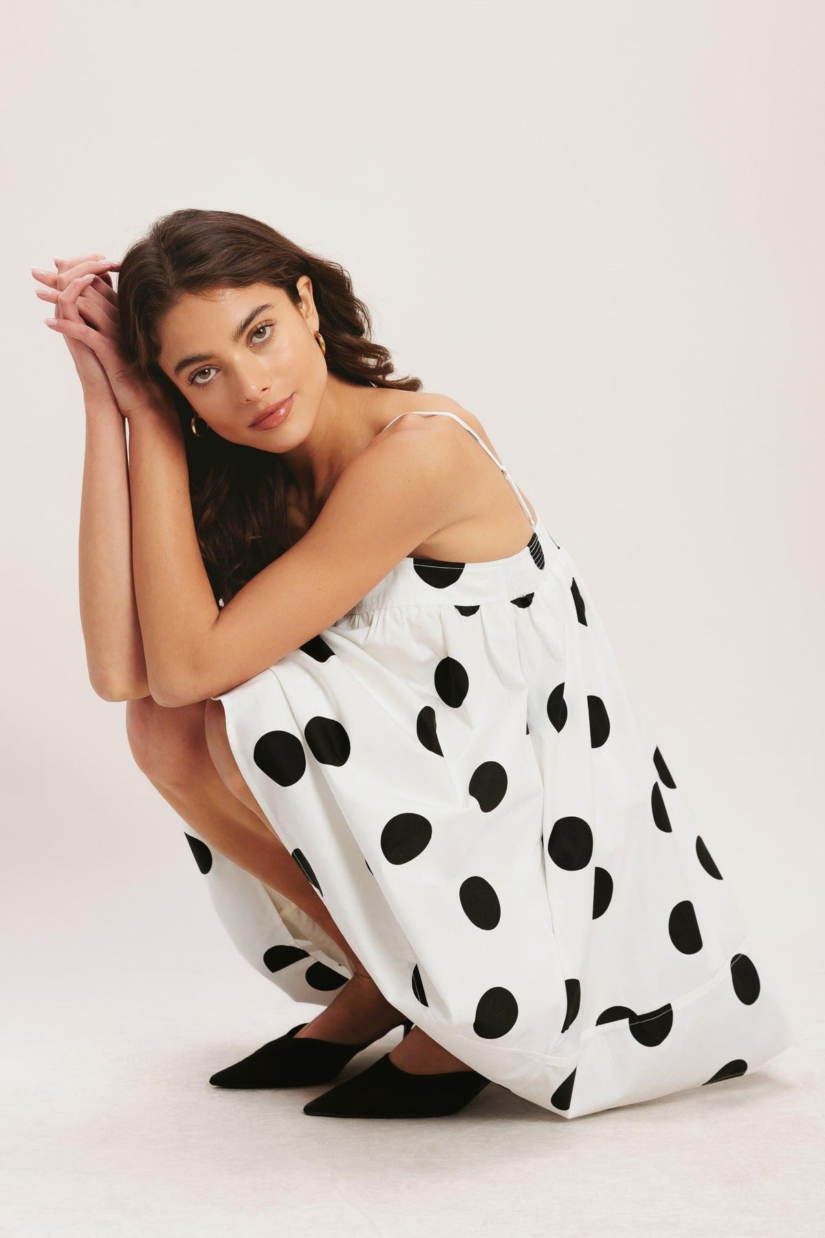 RUNWAY POLKA WOVEN MINI DRESS