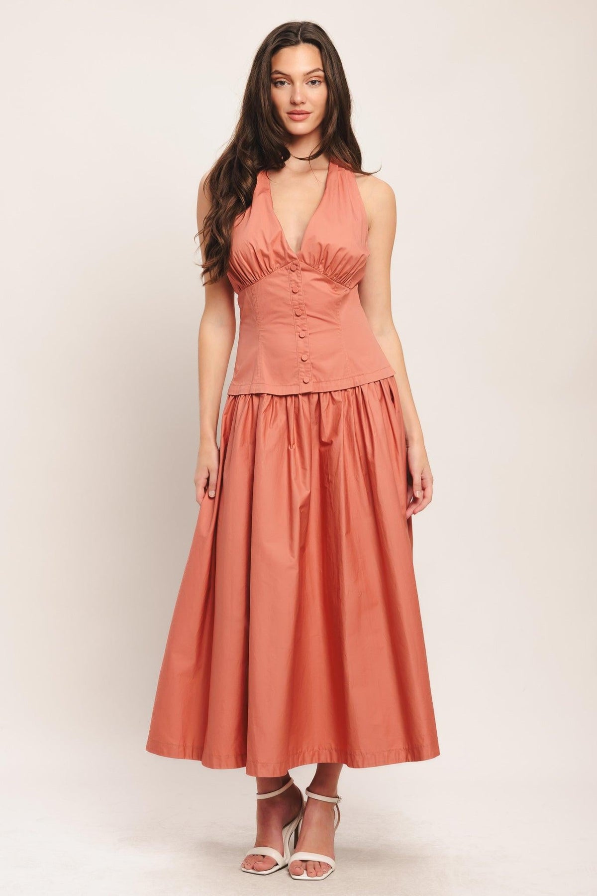SUNSET MUSE WOVEN MIDI DRESS