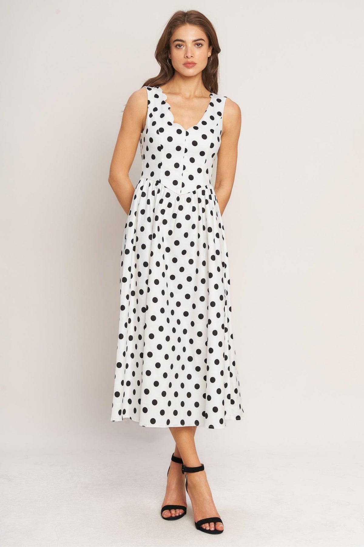 VESTIDO MIDI DE TELA ESTAMPADA VINTAGE WHISPER POLKA