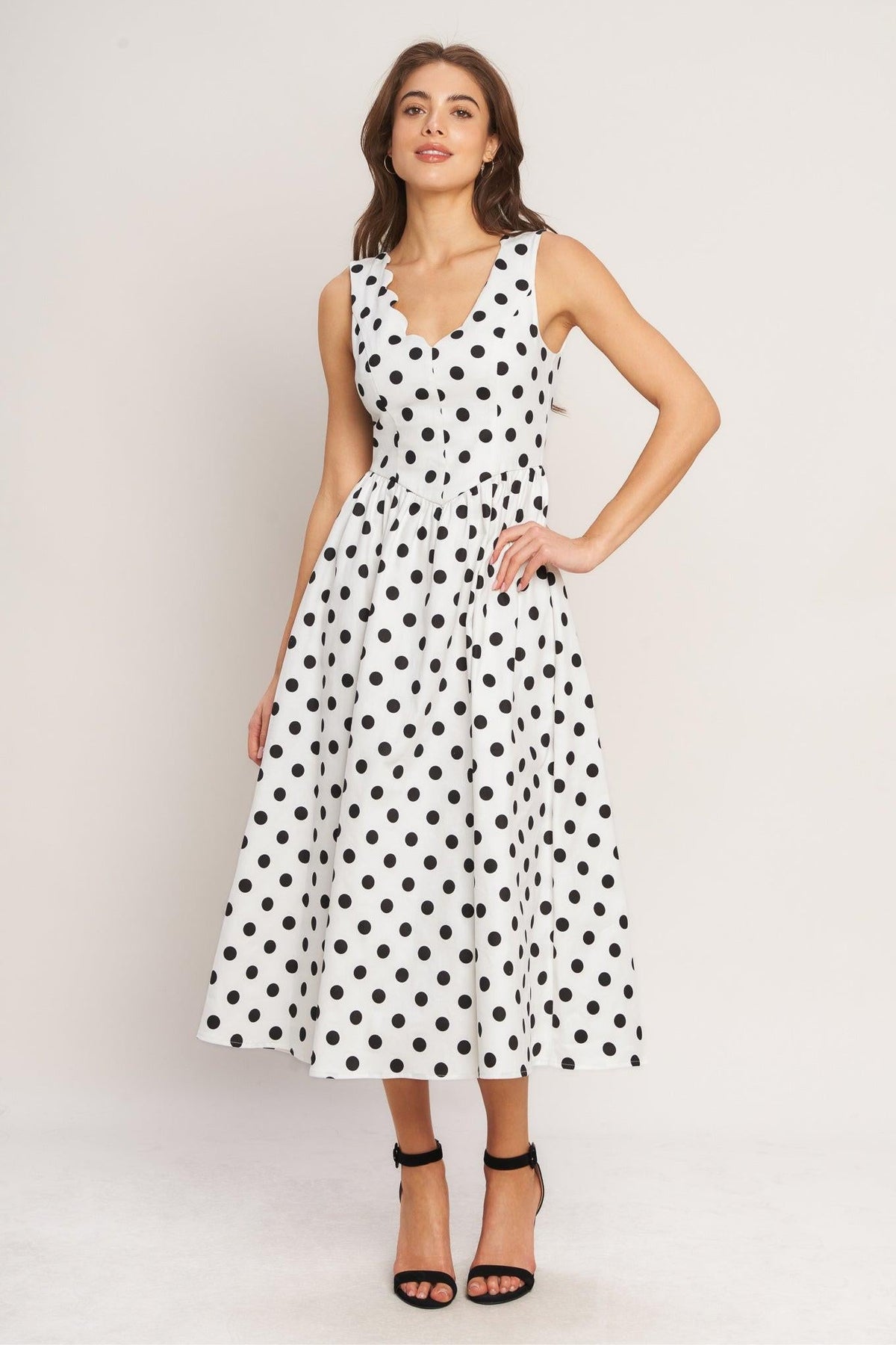 VESTIDO MIDI DE TELA ESTAMPADA VINTAGE WHISPER POLKA
