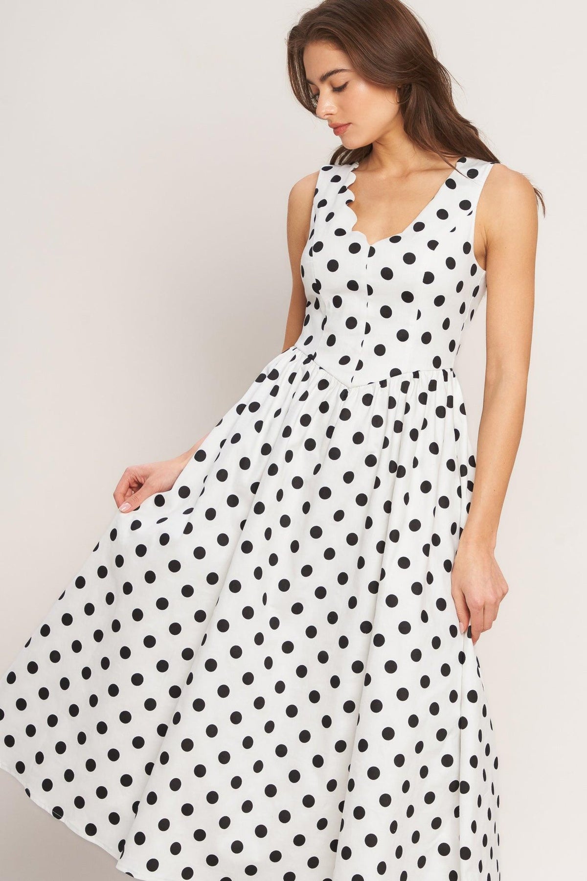 VESTIDO MIDI DE TELA ESTAMPADA VINTAGE WHISPER POLKA