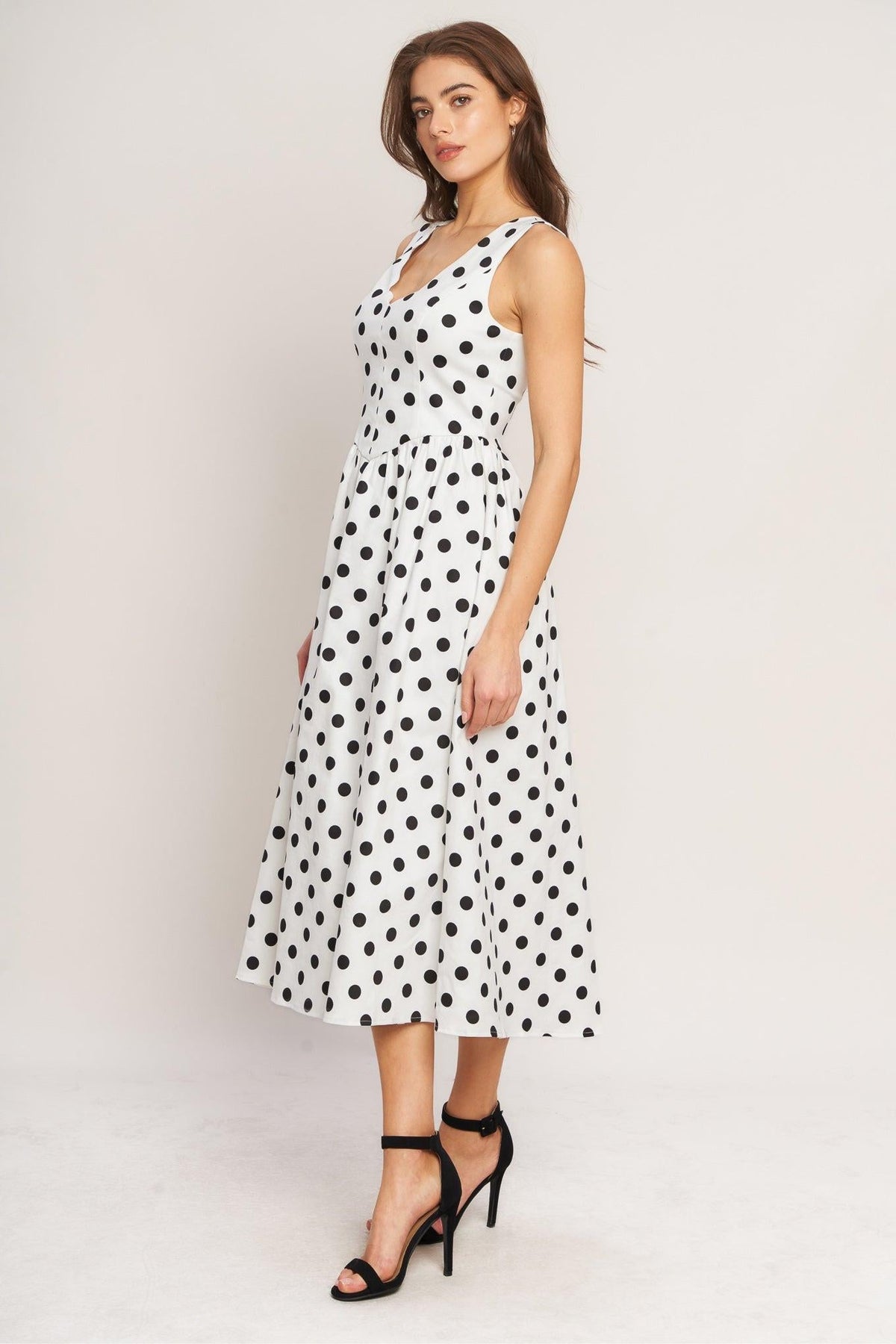 VESTIDO MIDI DE TELA ESTAMPADA VINTAGE WHISPER POLKA
