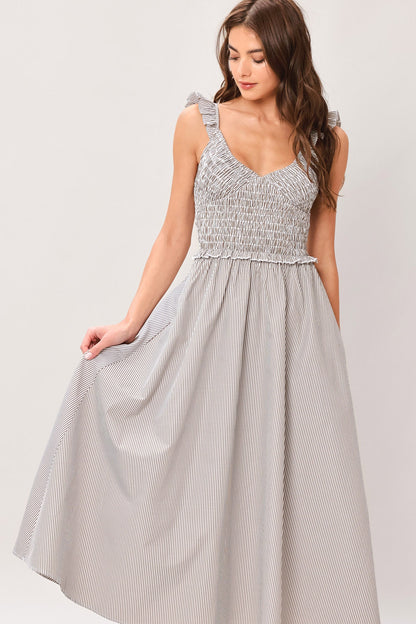SWEET STRIPE WOVEN MIDI DRESS