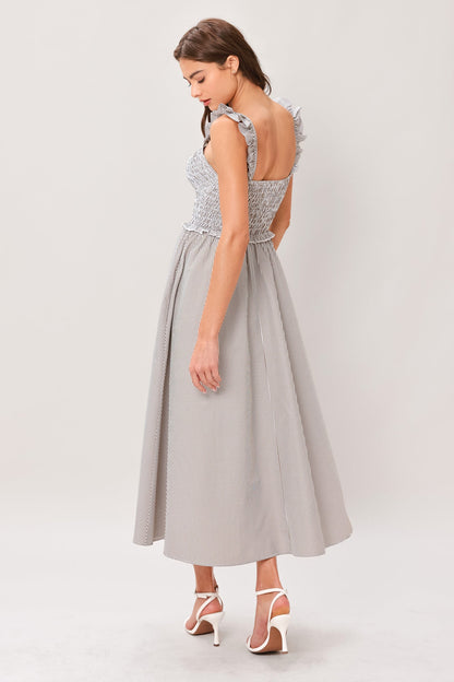SWEET STRIPE WOVEN MIDI DRESS