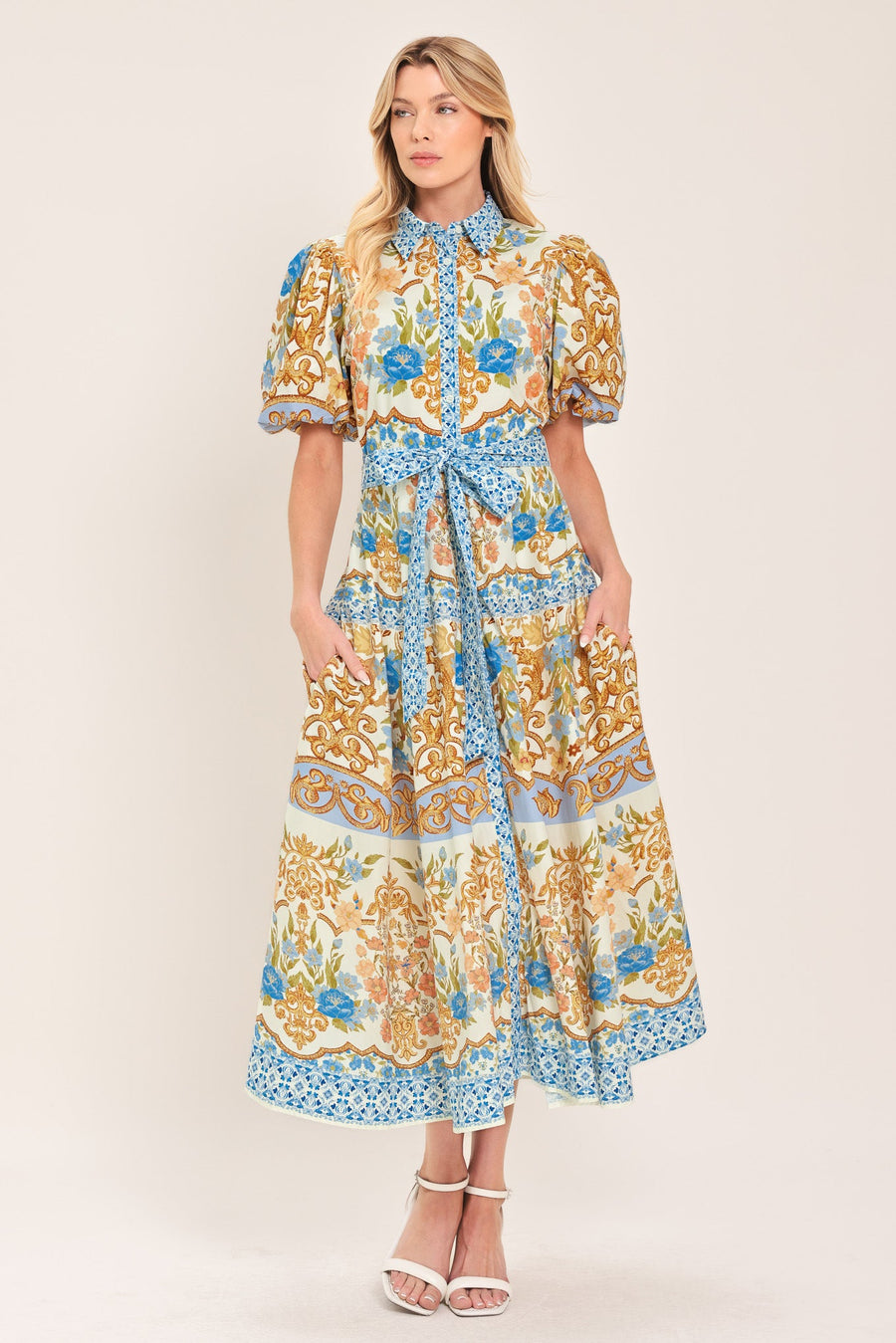 ROYAL GARDEN SOIREE WOVEN MIDI SHIRT DRESS