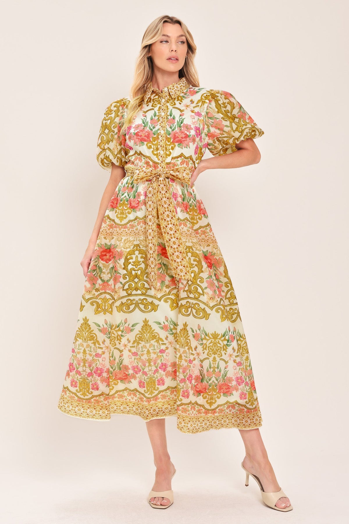 VESTIDO CAMISERO MIDI DE TEJIDO CHATEAU ROSE