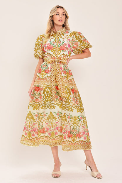 CHATEAU ROSE WOVEN MIDI SHIRT DRESS