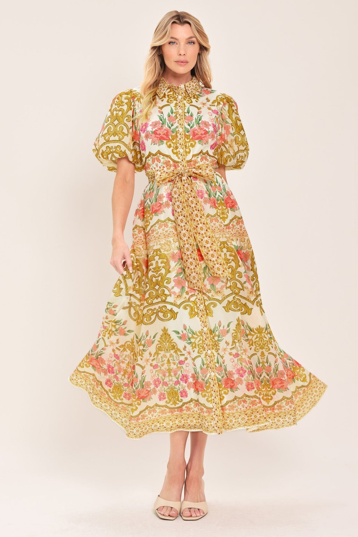 VESTIDO CAMISERO MIDI DE TEJIDO CHATEAU ROSE