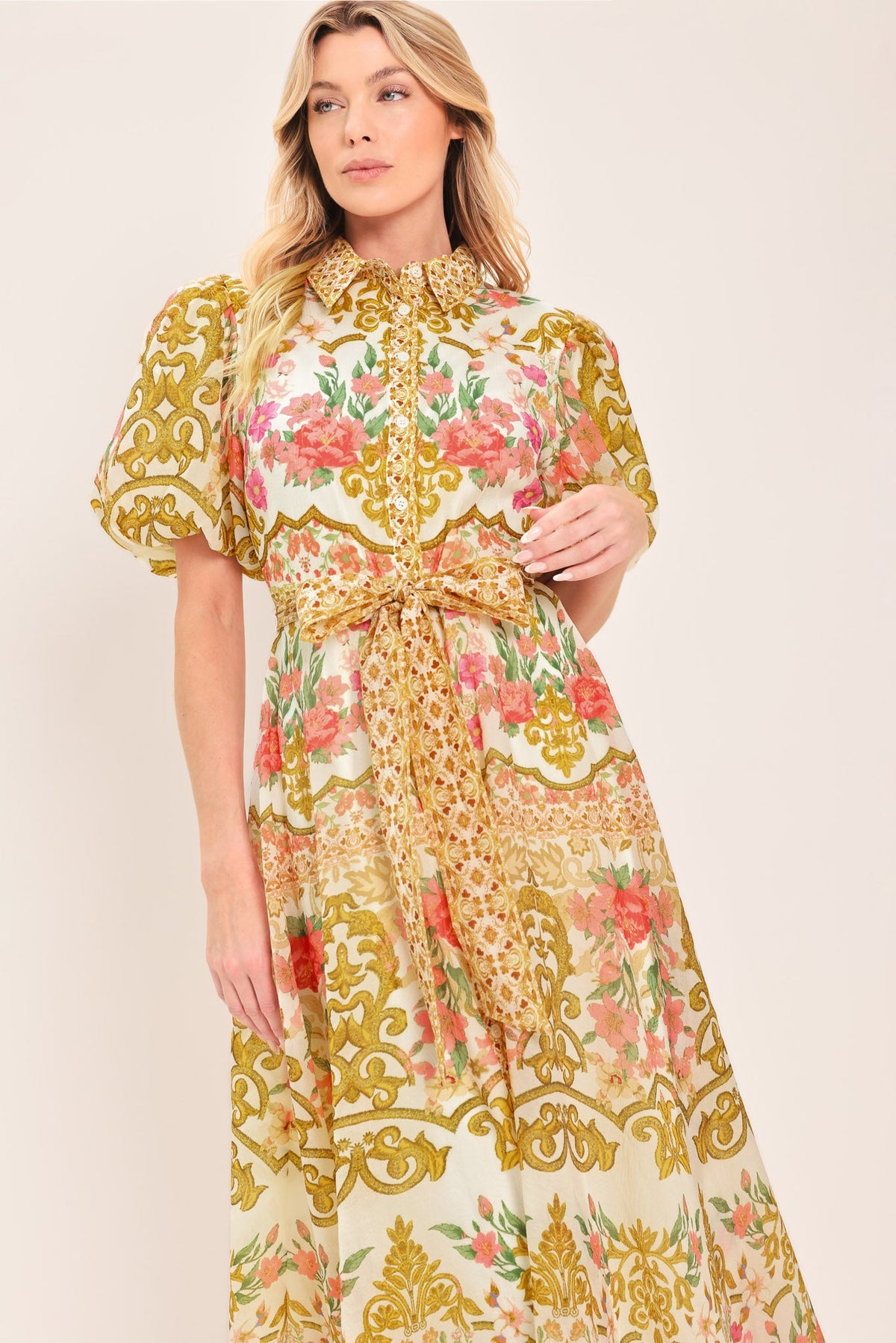 VESTIDO CAMISERO MIDI DE TEJIDO CHATEAU ROSE