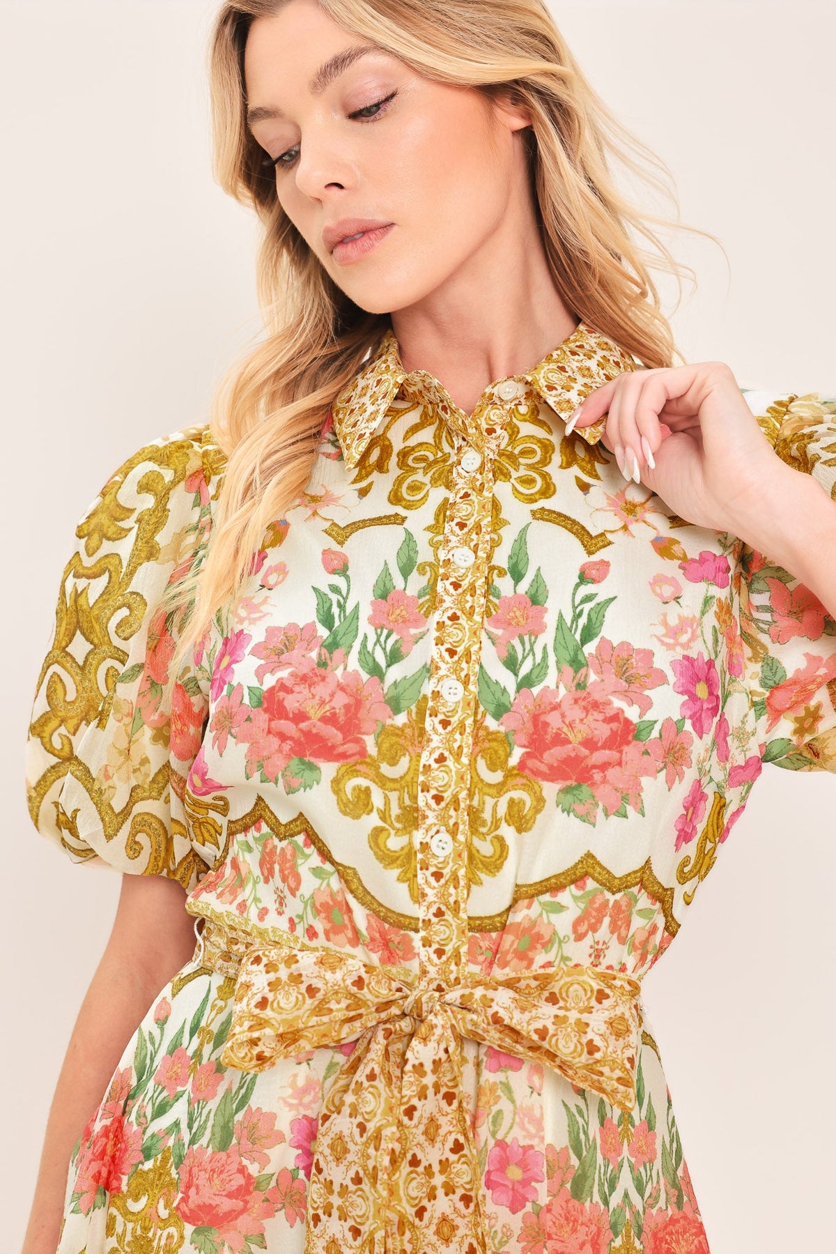 VESTIDO CAMISERO MIDI DE TEJIDO CHATEAU ROSE