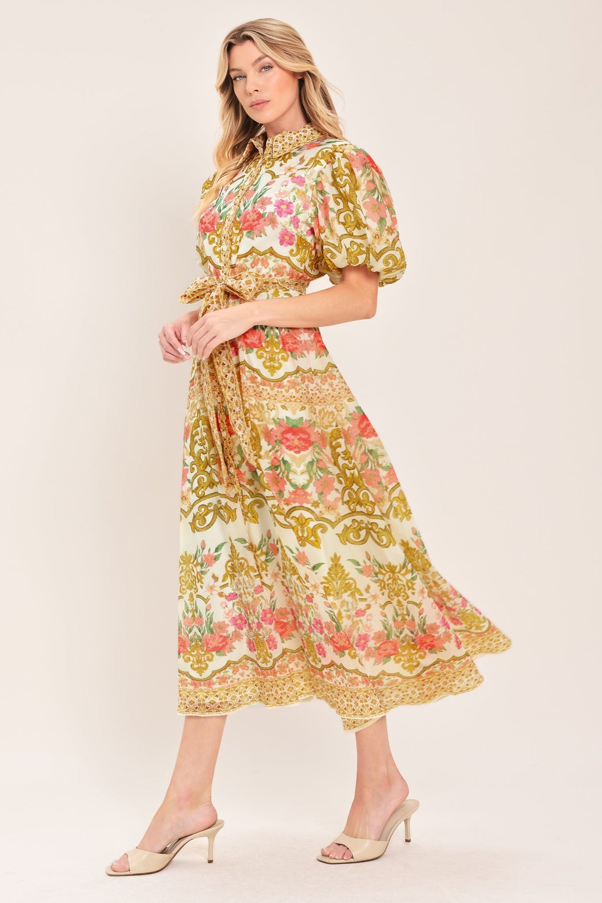 VESTIDO CAMISERO MIDI DE TEJIDO CHATEAU ROSE