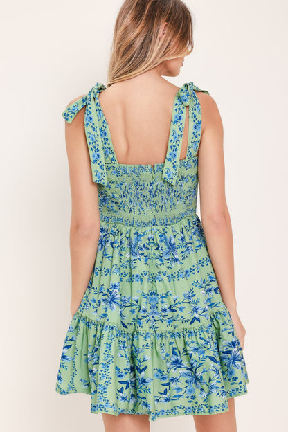 MINT BLOSSOM BABYDOLL WOVEN MINI DRESS