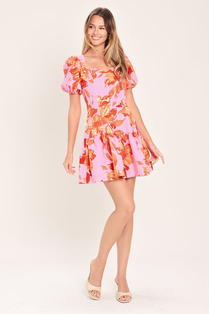 PINK BLOOM WOVEN MINI DRESS