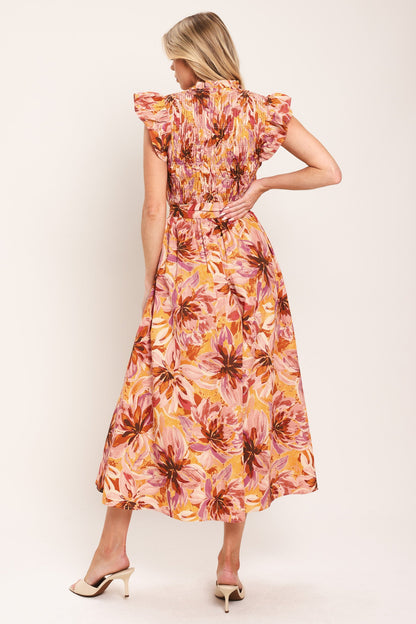 APRICOT BLOSSOM WOVEN MIDI DRESS
