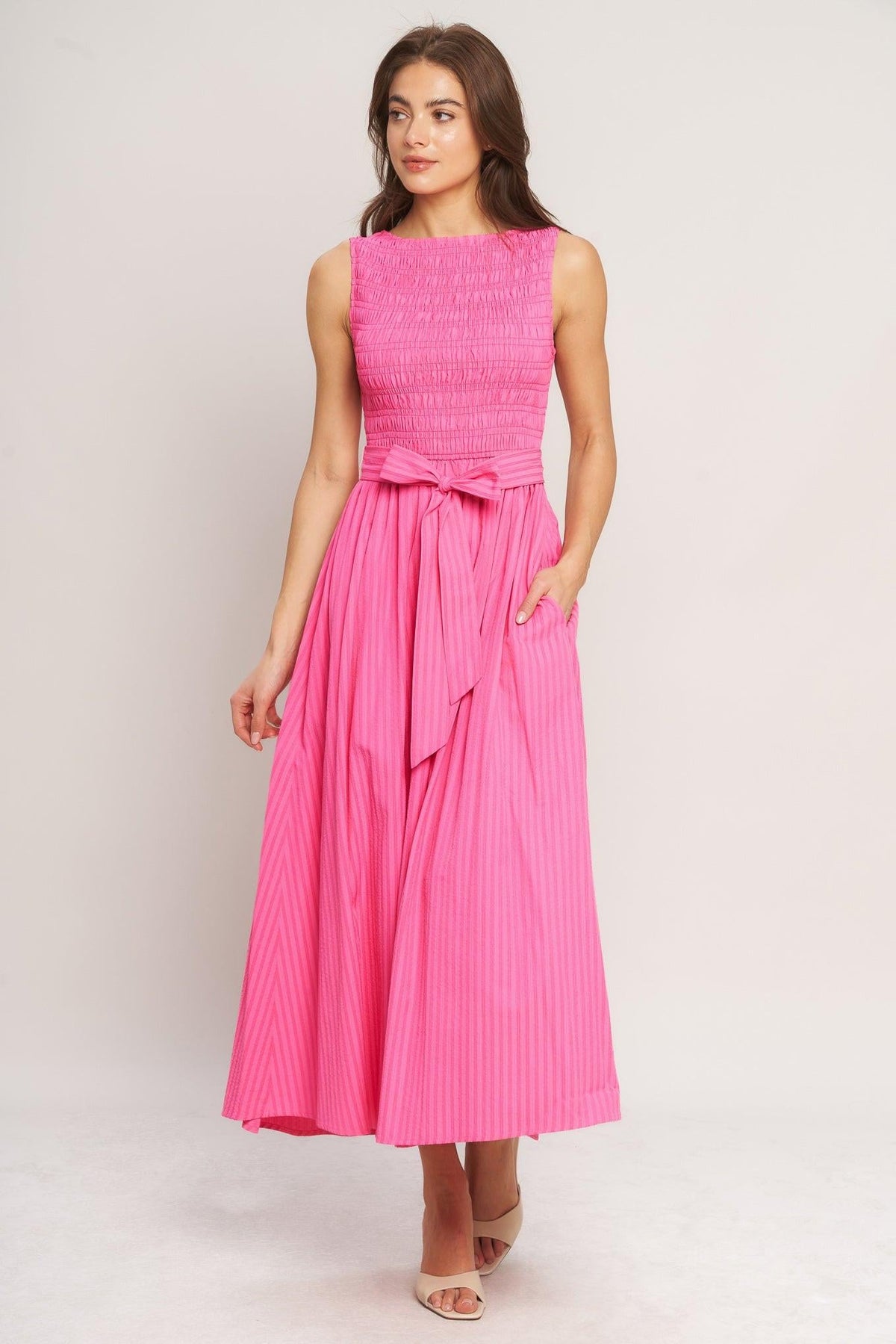 VESTIDO MIDI TEJIDO ROSA RADIANTE