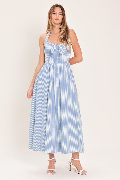 FRESH DAY STRIPE WOVEN MIDI DRESS