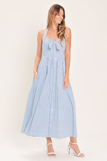 FRESH DAY STRIPE WOVEN MIDI DRESS