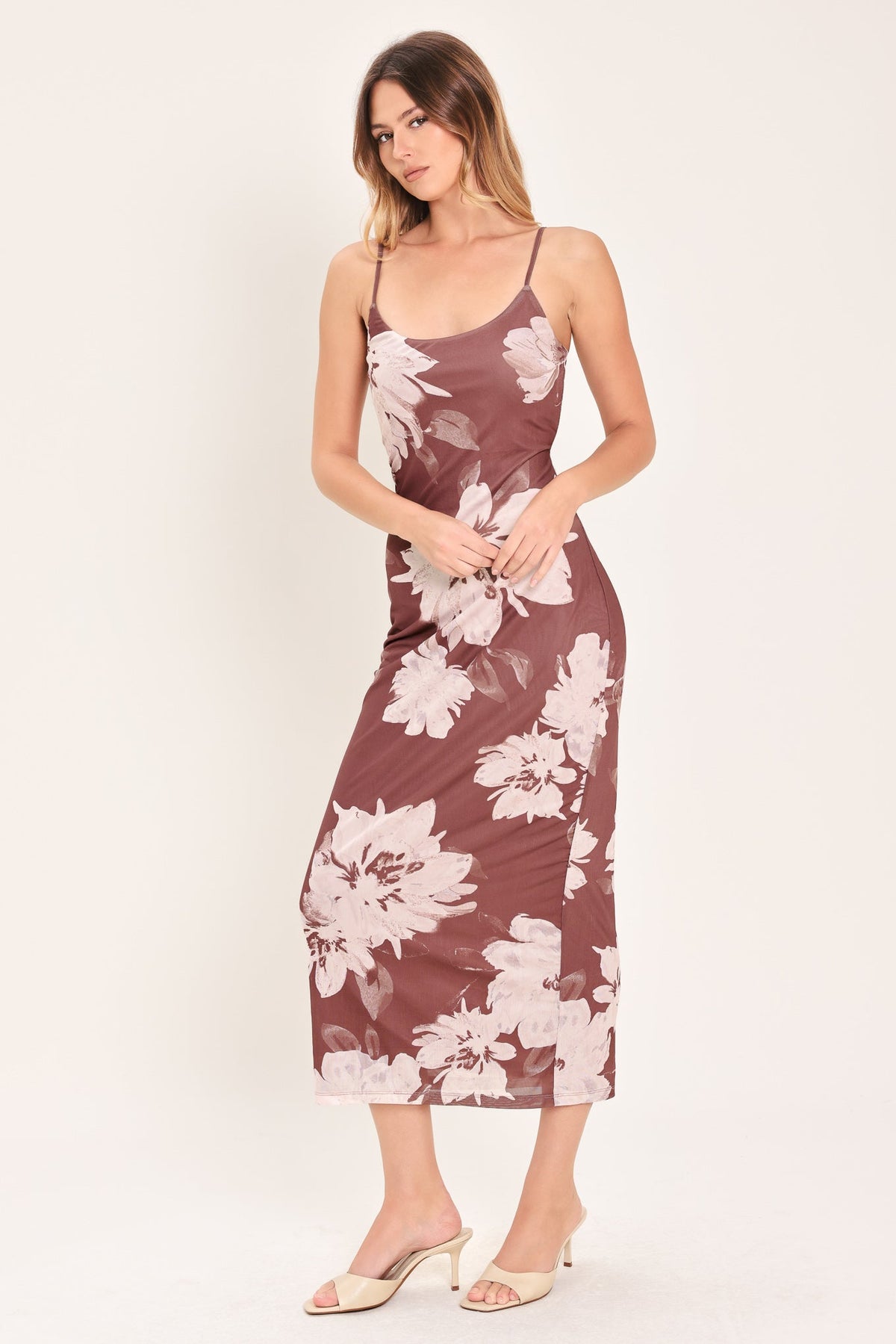 VESTIDO MIDI DE TUL ELÁSTICO ROSEWOOD BLOOM