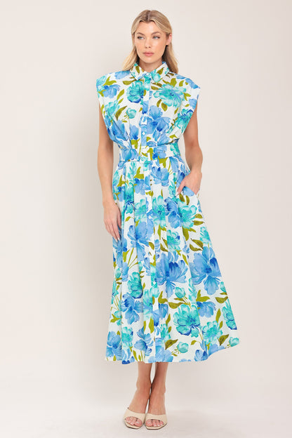 MODERN BLOOM WOVEN MIDI DRESS