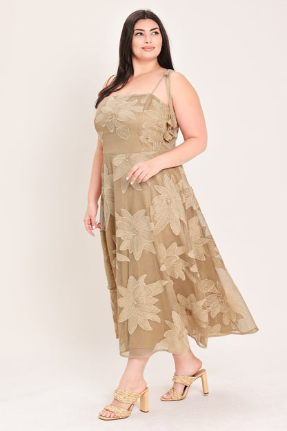 SANDY BLOOM FLORAL WOVEN LACE MIDI DRESS