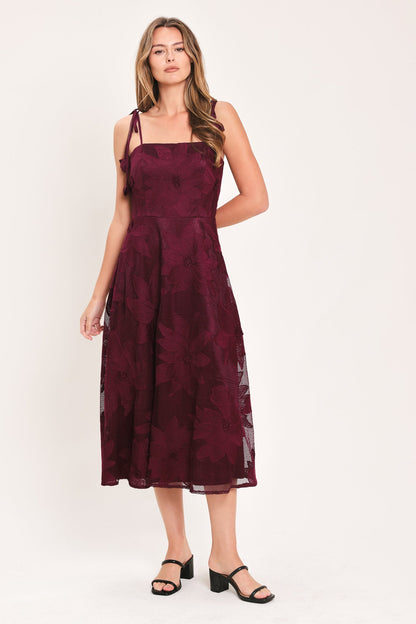 SANDY BLOOM FLORAL WOVEN LACE MIDI DRESS