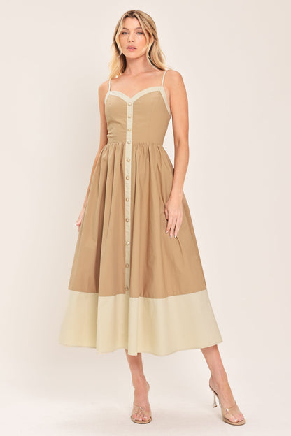 SANDSTONE SWEETHEART WOVEN MIDI DRESS