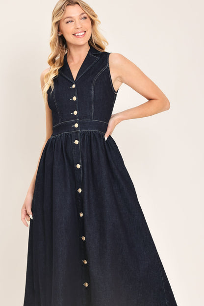 INDIGO CHARM DENIM MIDI DRESS