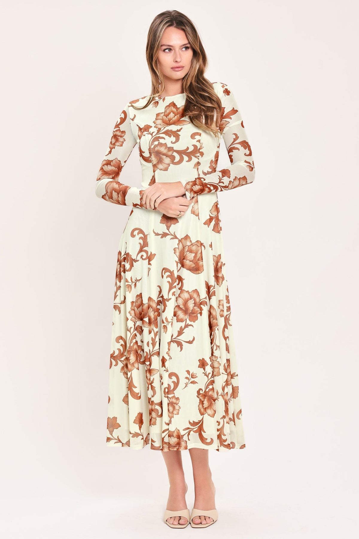 VESTIDO MIDI DE TUL ELÁSTICO CON ESTAMPADO HEIRLOOM FLOWERS