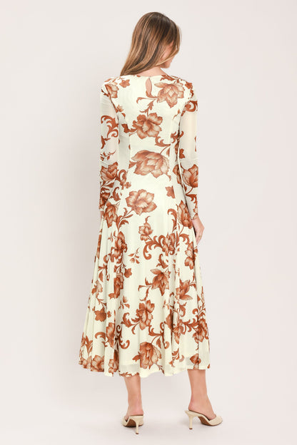 HEIRLOOM FLOWERS POWER MESH MIDI DRESS